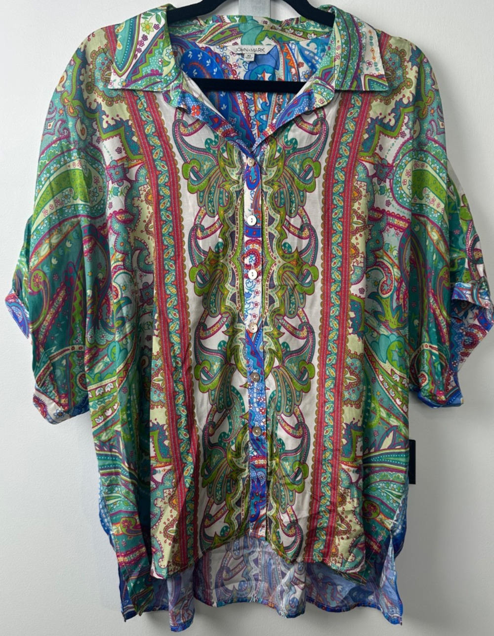 NEW John Mark Floral Button Down Blouse Size XL Viscose Rayon Lagenlook $109 A34